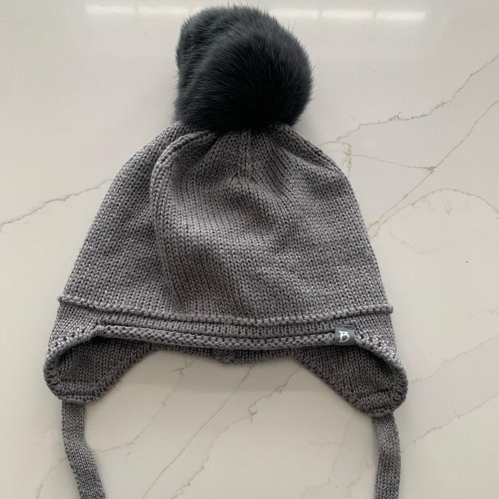 Barbaras winter hat with real rabbit fur pom